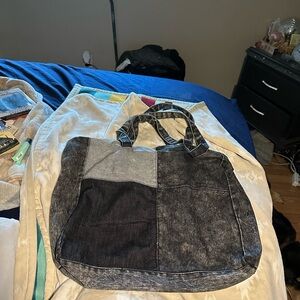 Torrid Denim Patchwork Tote Bag - Black and Gray